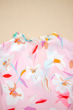 Multicolour Floral Patchwork Frill Notched Neck Ruffle Blouse