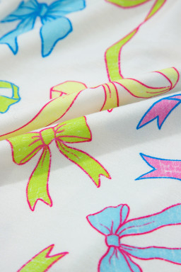 White Colorful Bow Print Pocket Shorts
