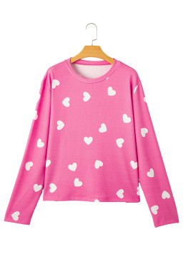 Pink Valentine Heart Print Long Sleeve Top and Shorts Pajama Set