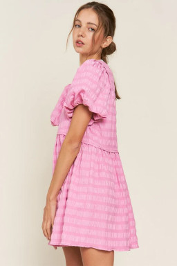 Bonbon Bubble Sleeve Textured Mini Dress