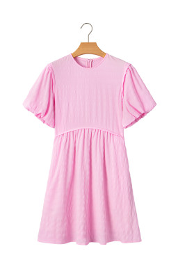 Bonbon Bubble Sleeve Textured Mini Dress
