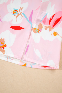 Multicolour Floral Patchwork Frill Notched Neck Ruffle Blouse