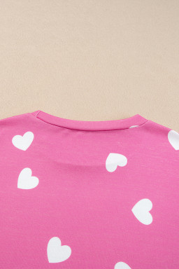 Pink Valentine Heart Print Long Sleeve Top and Shorts Pajama Set