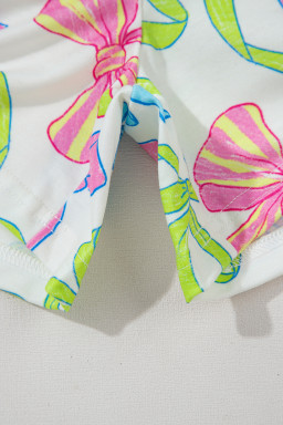 White Colorful Bow Print Pocket Shorts