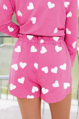 Pink Valentine Heart Print Long Sleeve Top and Shorts Pajama Set