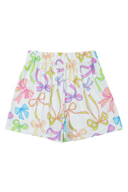 White Colorful Bow Print Pocket Shorts