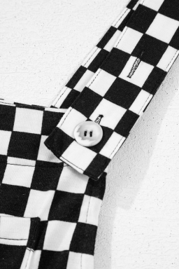 Black Checkered Print Pocketed Wide Leg Overall