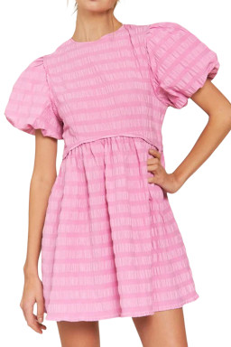 Bonbon Bubble Sleeve Textured Mini Dress