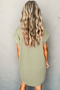 Laurel Green Plain Buttoned Collar T Shirt Dress