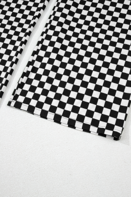 Black Checkered Print Pocketed Wide Leg Overall