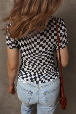 Black Checker Mesh Crew Neck T Shirt