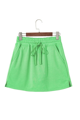Light Green French Terry Drawstring Mini Skort with Pockets