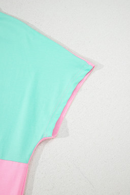 Mint Green Colorblock Half Buttons Henley T Shirt