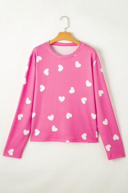 Pink Valentine Heart Print Long Sleeve Top and Shorts Pajama Set