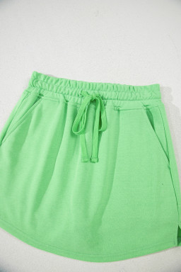 Light Green French Terry Drawstring Mini Skort with Pockets