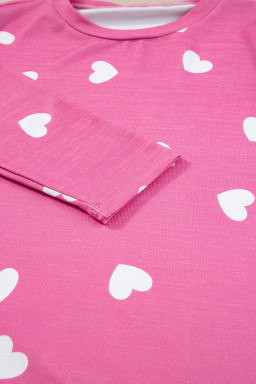 Pink Valentine Heart Print Long Sleeve Top and Shorts Pajama Set