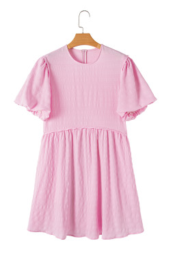 Bonbon Bubble Sleeve Textured Mini Dress