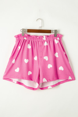 Pink Valentine Heart Print Long Sleeve Top and Shorts Pajama Set