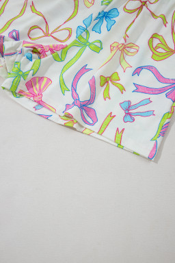 White Colorful Bow Print Pocket Shorts