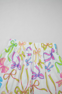 White Colorful Bow Print Pocket Shorts