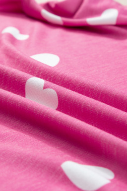 Pink Valentine Heart Print Long Sleeve Top and Shorts Pajama Set