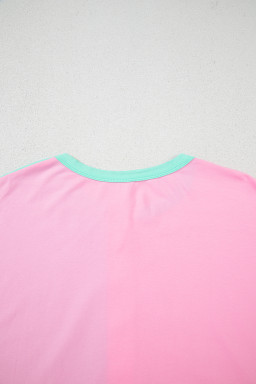 Mint Green Colorblock Half Buttons Henley T Shirt