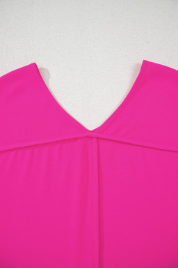 Bright Pink Seamed Back High Low Hem V Neck Plus Size Tee