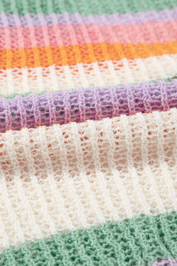 Orange Colorblock Striped Cropped Pointelle Knit Top