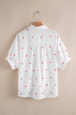 White Stars Half Puff Sleeve Loose Shirt