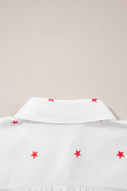 White Stars Half Puff Sleeve Loose Shirt