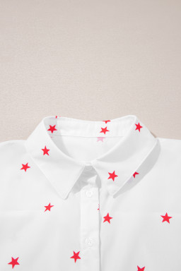 White Stars Half Puff Sleeve Loose Shirt