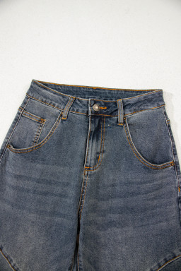 Sail Blue Criss Cross Straight Leg High Waist Jeans