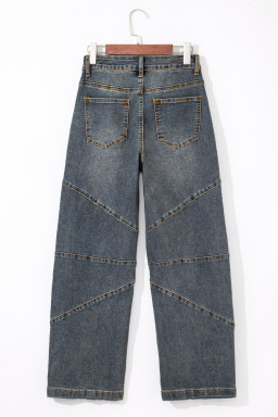 Sail Blue Criss Cross Straight Leg High Waist Jeans