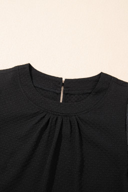 Black Bubble Sleeve Patchwork Textured Top