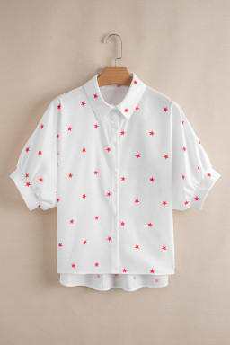White Stars Half Puff Sleeve Loose Shirt