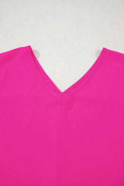 Bright Pink Seamed Back High Low Hem V Neck Plus Size Tee