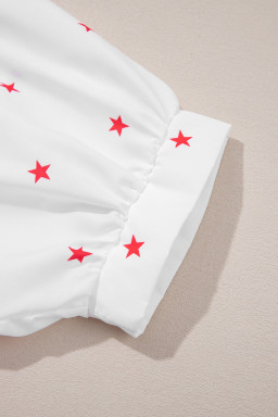 White Stars Half Puff Sleeve Loose Shirt