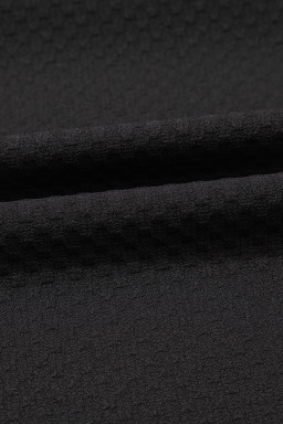 Black Bubble Sleeve Patchwork Textured Top