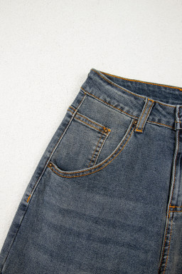 Sail Blue Criss Cross Straight Leg High Waist Jeans