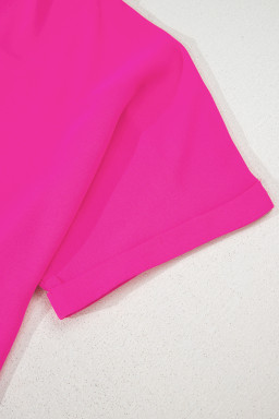 Bright Pink Seamed Back High Low Hem V Neck Plus Size Tee