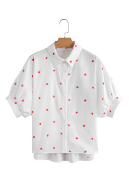 White Stars Half Puff Sleeve Loose Shirt
