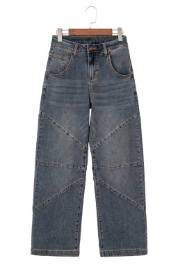 Sail Blue Criss Cross Straight Leg High Waist Jeans