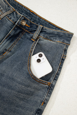 Sail Blue Criss Cross Straight Leg High Waist Jeans