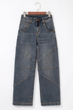 Sail Blue Criss Cross Straight Leg High Waist Jeans