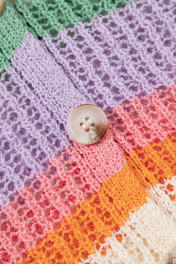 Orange Colorblock Striped Cropped Pointelle Knit Top