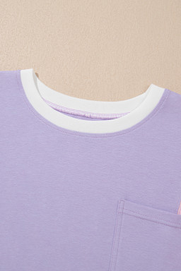 Purple Colorblock Patchwork Oversized T Shirt