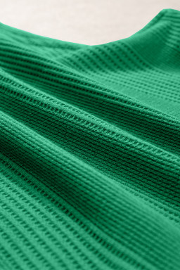 Green Solid Color Ribbed Ruffle Tank Top and Pants Set