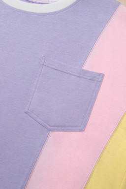 Purple Colorblock Patchwork Oversized T Shirt