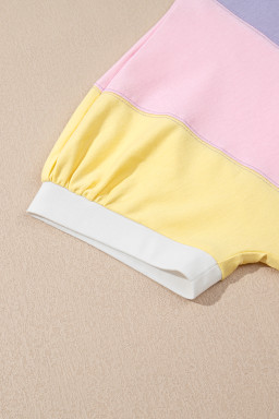 Purple Colorblock Patchwork Oversized T Shirt