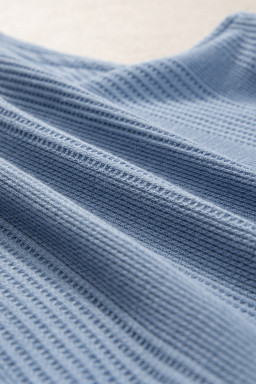 Beau Blue Solid Color Ribbed Ruffle Tank Top and Pants Set